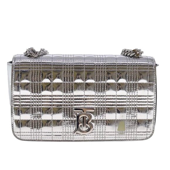 BURBERRY Chain Shoulder Bag Patent leather Silver Auth 95065 - Picture 1 of 16